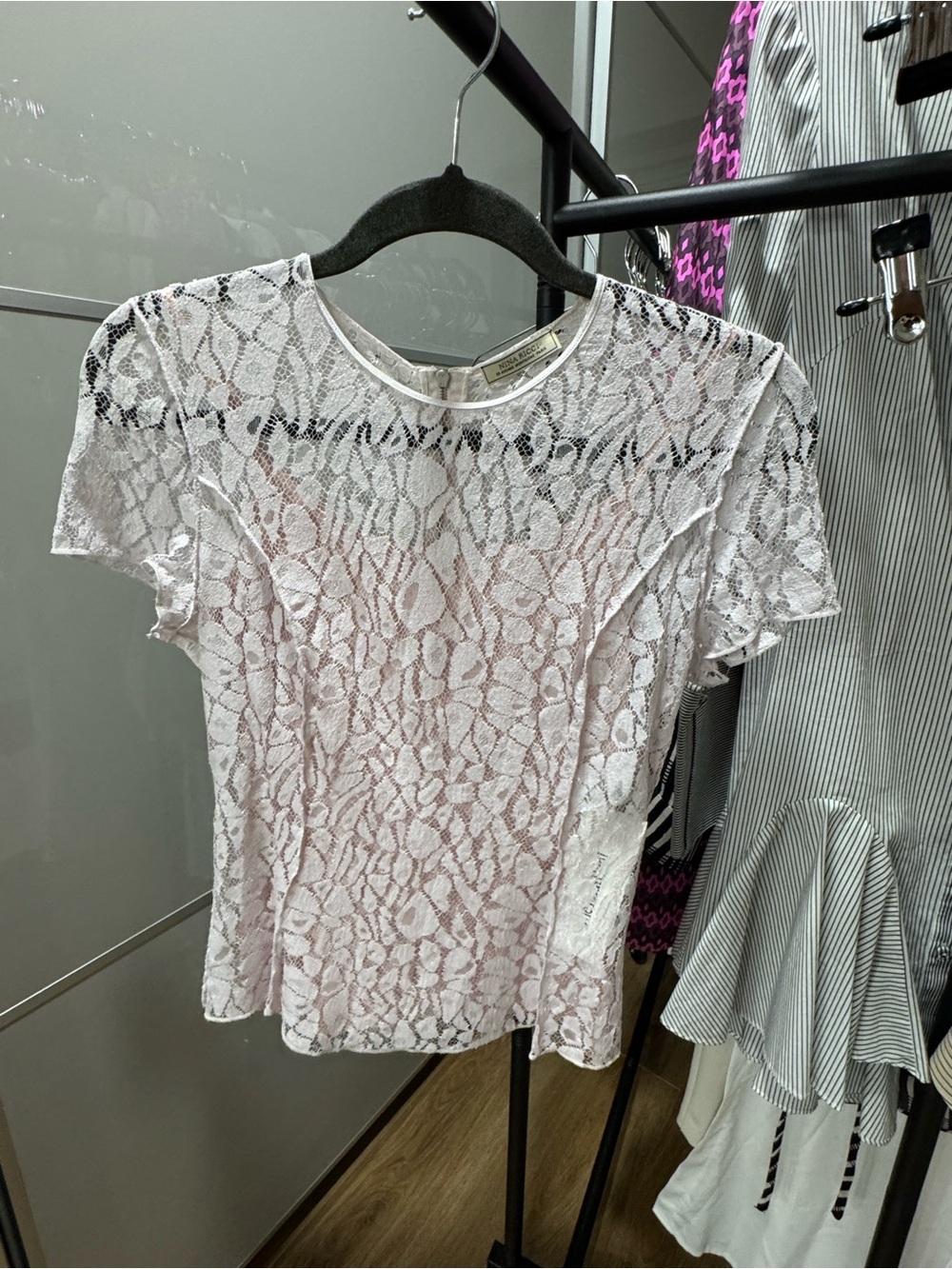Nina Ricci White Lace Short-Sleeve Tee
